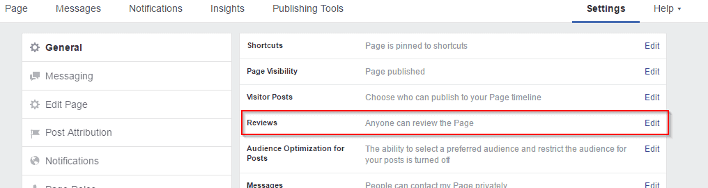 Facebook Enable Reviews