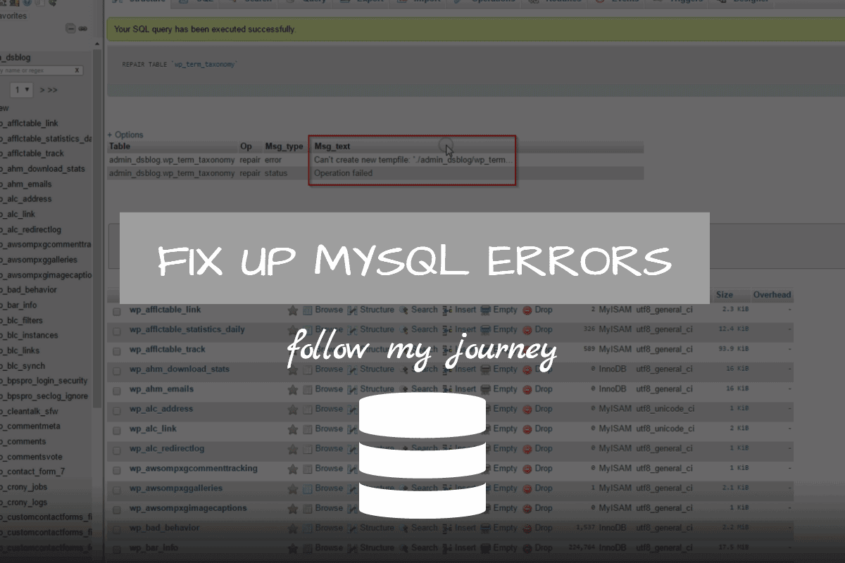 fix up mysql errors 1