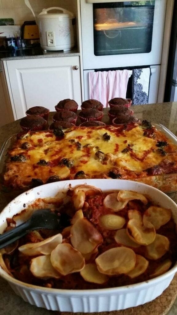 Vegetarian Baked Lasagna with cupcakes