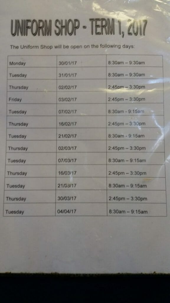 The Uniform Shop Opening Hours