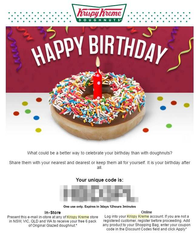 Krispy Kreme - Free Birthday Gift