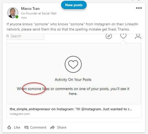 Marco Tran - Instagram Spelling Mistake LinkedIn