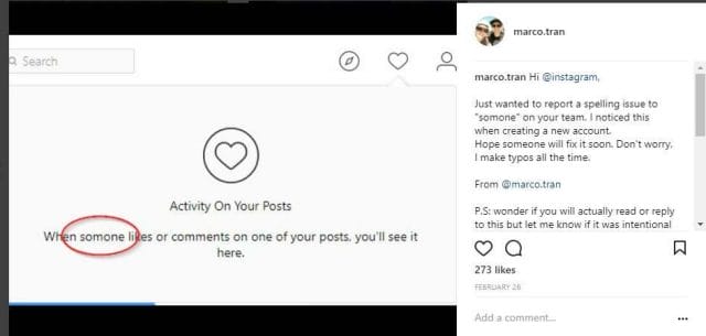 Marco Tran - Instagram Spelling Mistake Somone Instagram Post