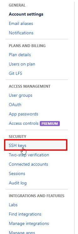 Bitbucket Settings SSH Key
