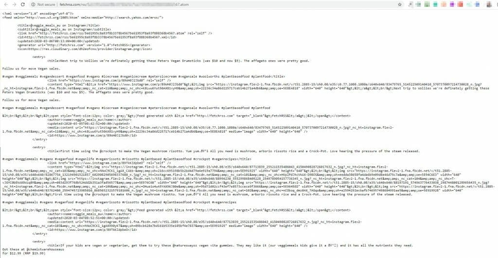 Veggie Meals Vegan Vegetarian Fetch RSS instagram my feeds atom feed