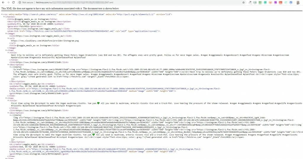 Veggie Meals Vegan Vegetarian Fetch RSS instagram my feeds xml feed