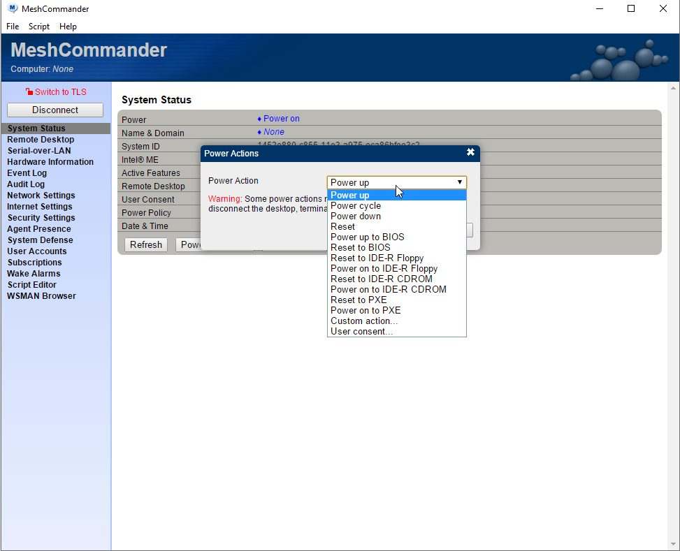 Marco Tran The Simple Entrepreneur Open Source Tool For Intel AMT Management Console MeshCommander power options