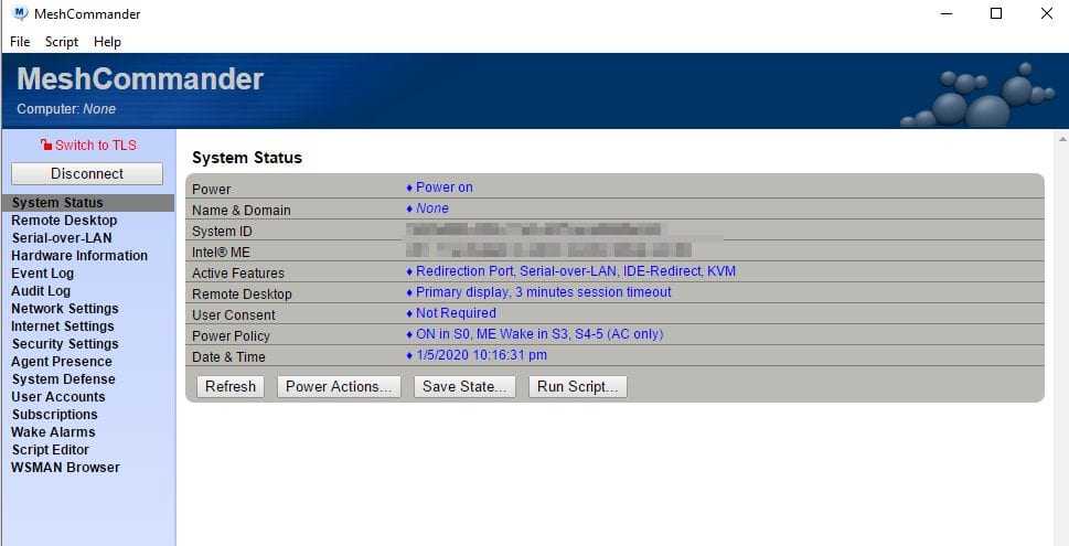 Marco Tran The Simple Entrepreneur Open Source Tool For Intel AMT Management Console MeshCommander system status