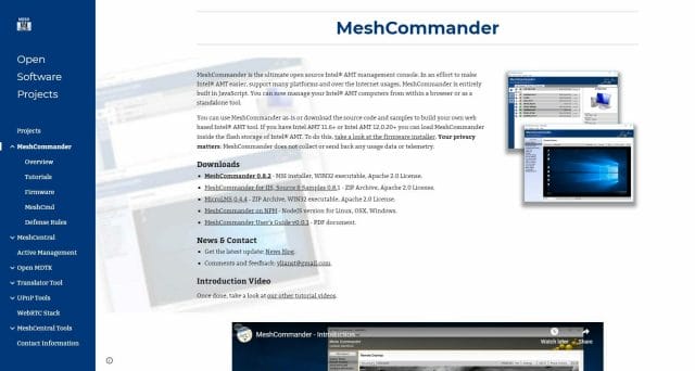 Marco Tran The Simple Entrepreneur Open Source Tool For Intel AMT Management Console MeshCommander website