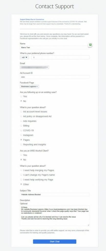 Marco Tran The Simple Entrepreneur Facebook Unblock Website Facebook Business Help Center Contact Support Chat