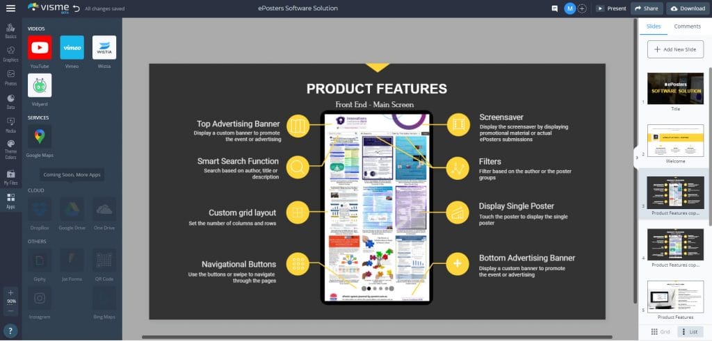 HOW TO CREATE AMAZING DESIGNS AS A NON DESIGNER Visme Product Features Slide Template main screen The Simple Entrepreneur