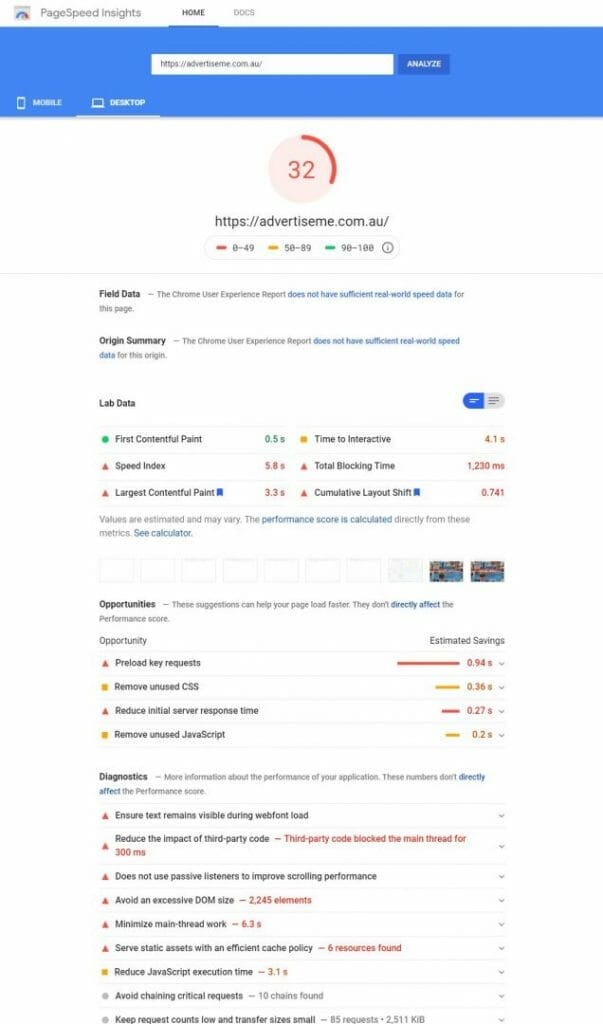 Marco Tran The Simple Entrepreneur WordPress Caching Plugin WP Rocket on Advertise Me Website PageSpeed Insights Desktop