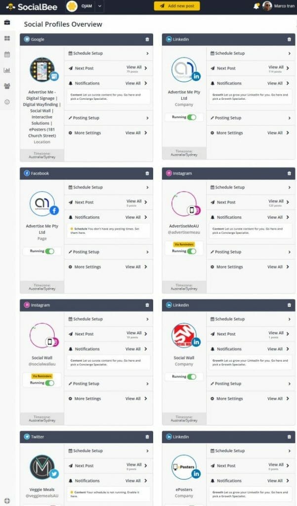 TOOLS TO AUTOMATE SOCIAL MEDIA POSTS Socialbee Dashboard The Simple Entrepreneur Marco Tran