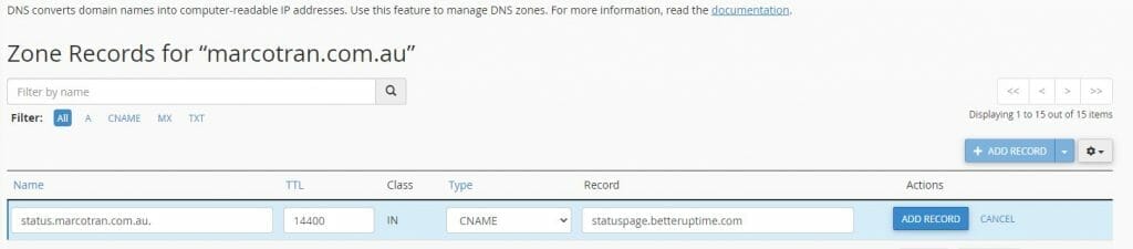 WEBSITE MONITORING AND STATUS PAGES Better Uptime Custom Domain cPanel Zone Manage Editor Add The Simple Entrepreneur