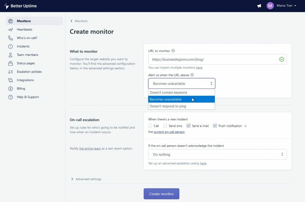 WEBSITE MONITORING AND STATUS PAGES Better Uptime Dashboard Create Monitor Settings The Simple Entrepreneur