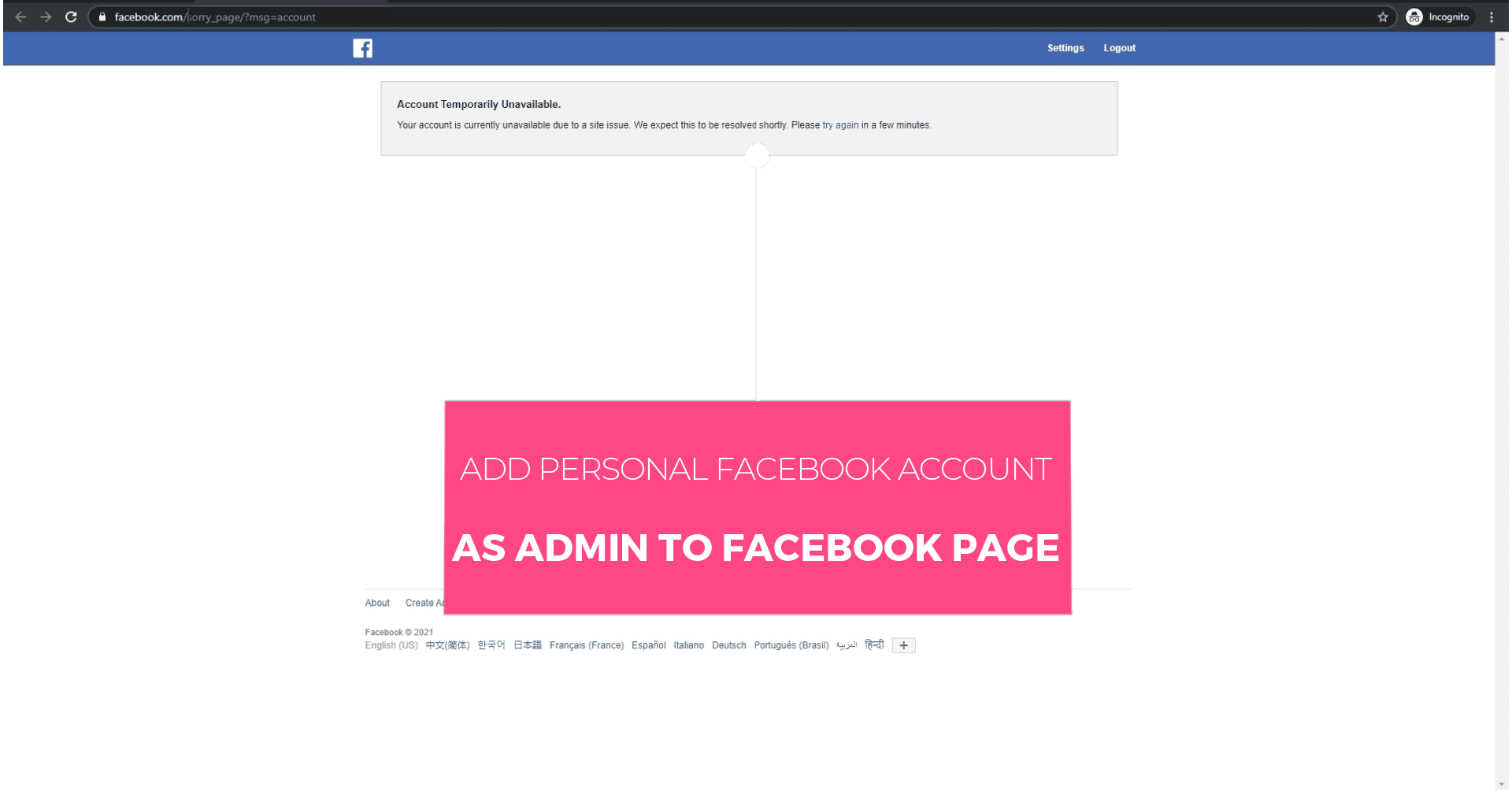 Facebook Account Temporarily Unavailable Page Add Personal Facebook Account As Admin to Facebook Page The Simple Entrepreneur