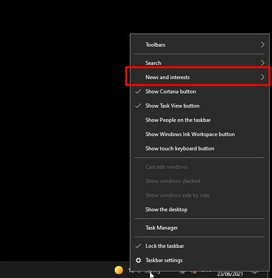 HOW TO HIDE THE WEATHER AND NEWS WIDGET IN THE WINDOWS 10 TASKBAR The Simple Entrepreneur weather and news widget news and interests