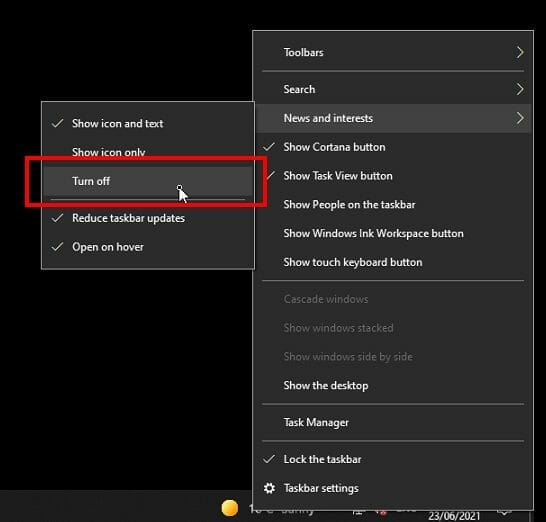 HOW TO HIDE THE WEATHER AND NEWS WIDGET IN THE WINDOWS 10 TASKBAR The Simple Entrepreneur weather and news widget turn off