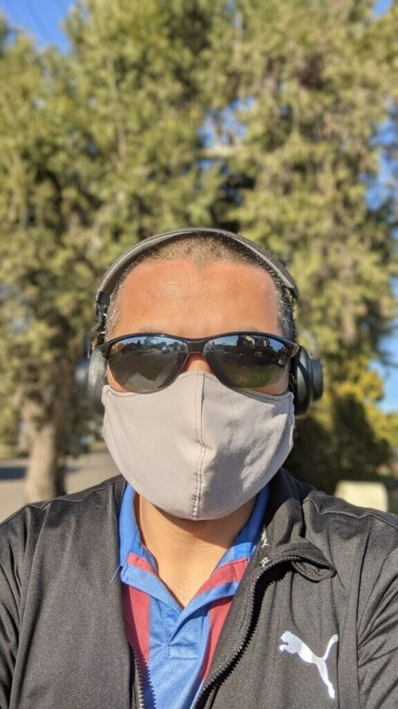 RUNNING WITH A FACE MASK The Simple Entrepreneur face mask on
