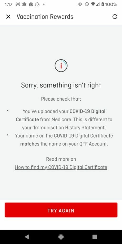 HOW I FIXED THE ISSUE WITH UPLOADING THE COVID DIGITAL CERTIFICATE TO QANTAS VACCINE REWARDS error