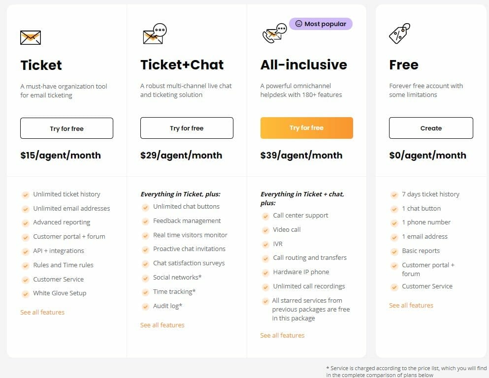 Live Agent Pricings