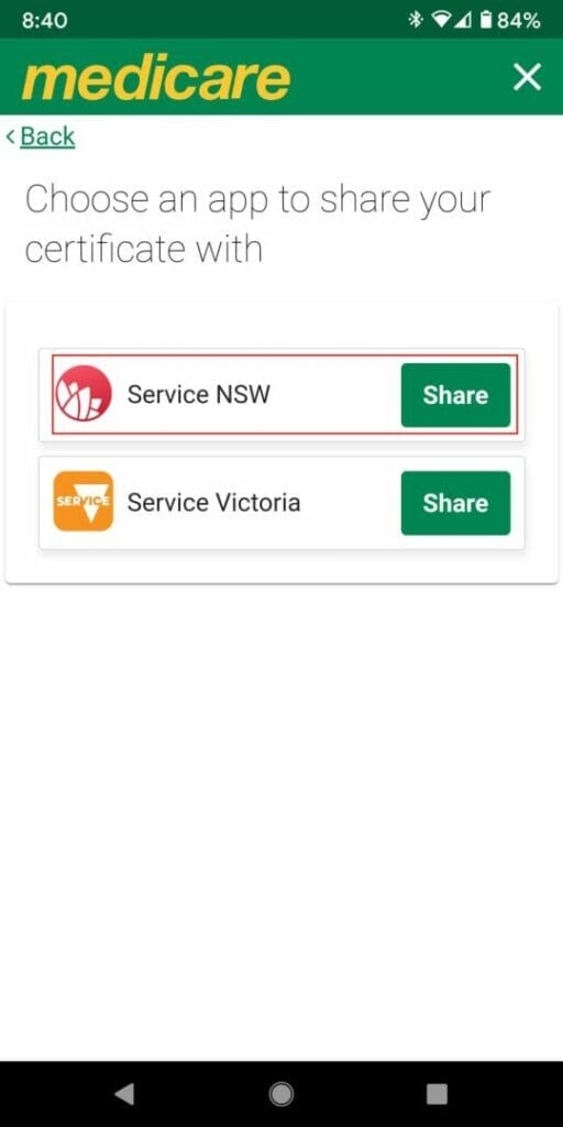 HOW TO ADD THE COVID 19 DIGITAL CERTIFICATE TO THE SERVICE NSW APP choose an app to share your certi