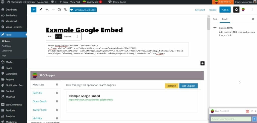 HOW TO EMBED A GOOGLE SHEET OR DOC ON A WEBSITE Google Sheet WordPress Full iframe code