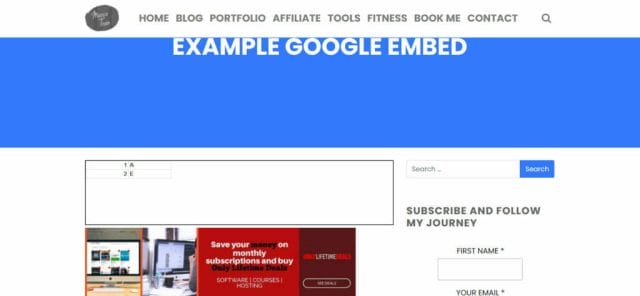 HOW TO EMBED A GOOGLE SHEET OR DOC ON A WEBSITE Google Sheet on WordPress website example