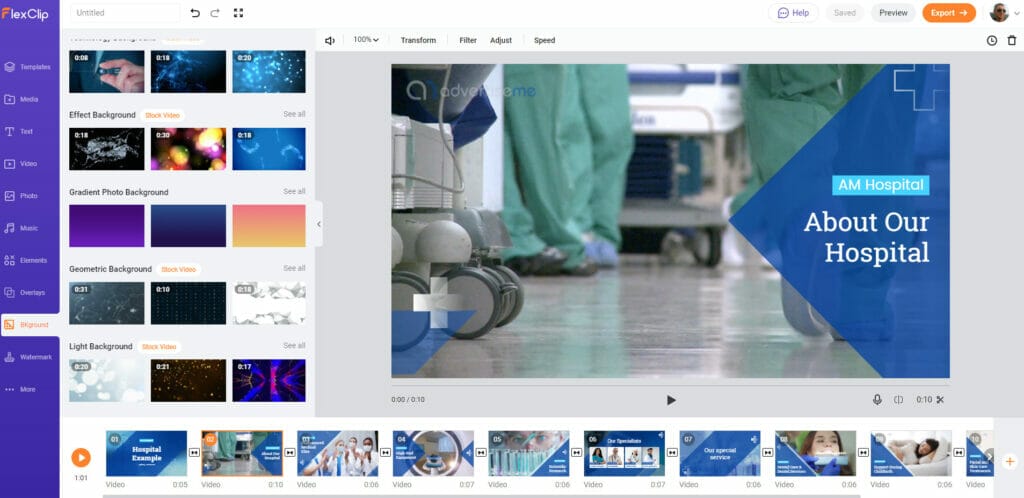USING FLEXCLIP TO CREATE PROFESSIONAL VIDEOS dashboard hospital customise background