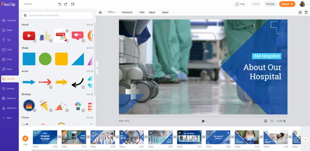 USING FLEXCLIP TO CREATE PROFESSIONAL VIDEOS dashboard hospital customise elements