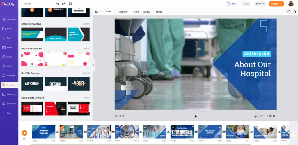USING FLEXCLIP TO CREATE PROFESSIONAL VIDEOS dashboard hospital customise overlays 1