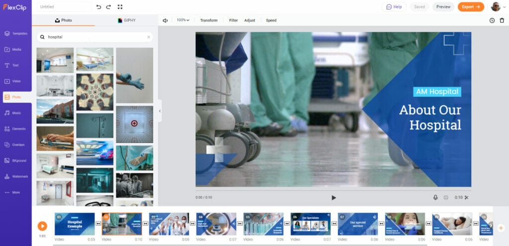 USING FLEXCLIP TO CREATE PROFESSIONAL VIDEOS dashboard hospital customise photos