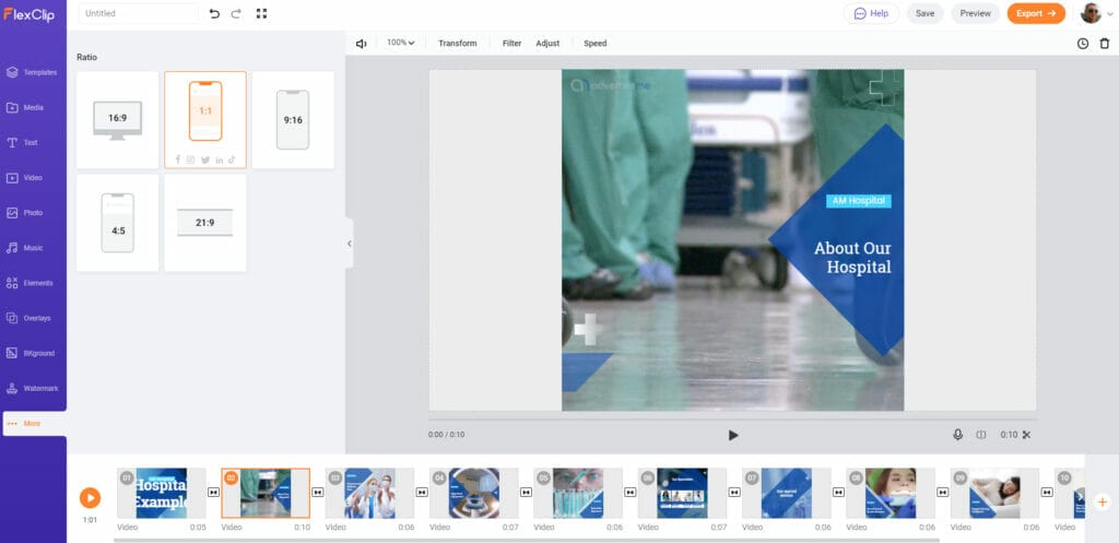 USING FLEXCLIP TO CREATE PROFESSIONAL VIDEOS dashboard hospital customise ratio