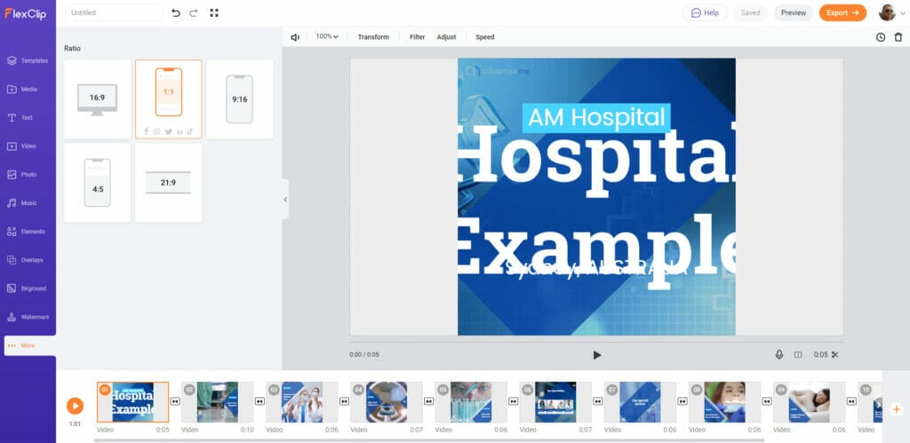 USING FLEXCLIP TO CREATE PROFESSIONAL VIDEOS dashboard hospital customise ratio area
