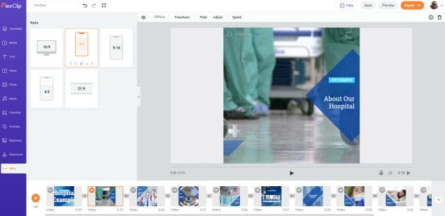 USING FLEXCLIP TO CREATE PROFESSIONAL VIDEOS dashboard hospital customise ratio