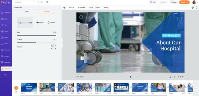 USING FLEXCLIP TO CREATE PROFESSIONAL VIDEOS dashboard hospital customise watermark