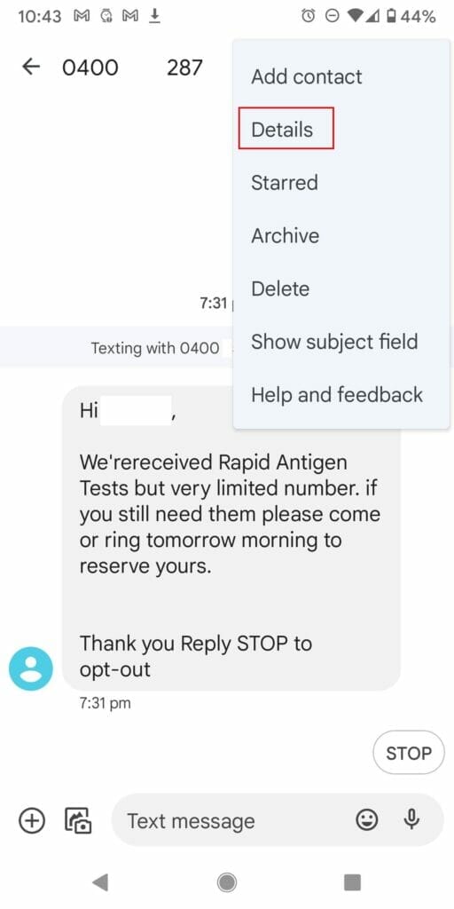 RAPID ANTIGEN TEST SMS SCAM Details