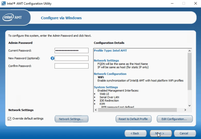 USING THE INTEL SETUP AND CONFIGURATION SOFTWARE FOR INTEL AMT ACUWizardInstaller network settings configuration next