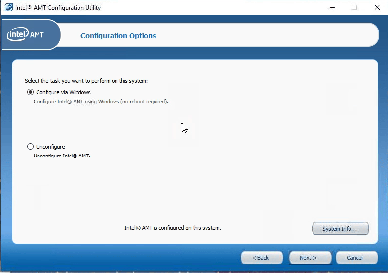 USING THE INTEL SETUP AND CONFIGURATION SOFTWARE FOR INTEL AMT Start and run Intel SCS ACUWizard configuration options
