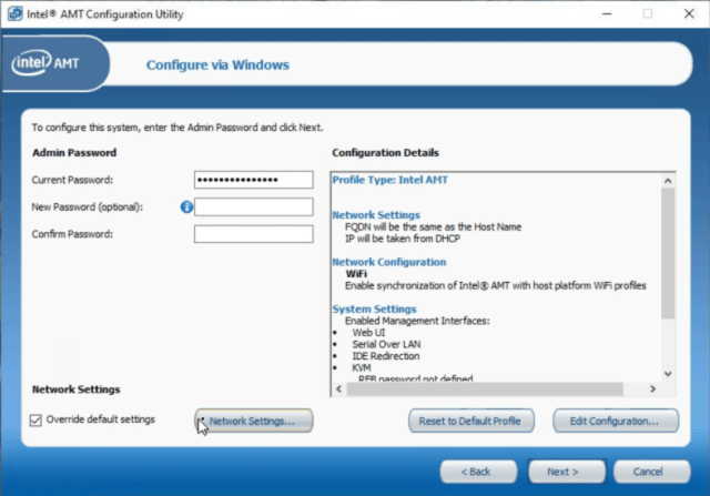 USING THE INTEL SETUP AND CONFIGURATION SOFTWARE FOR INTEL AMT Start and run Intel SCS ACUWizard network settings