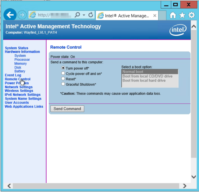 USING THE INTEL SETUP AND CONFIGURATION SOFTWARE FOR INTEL AMT remote control power