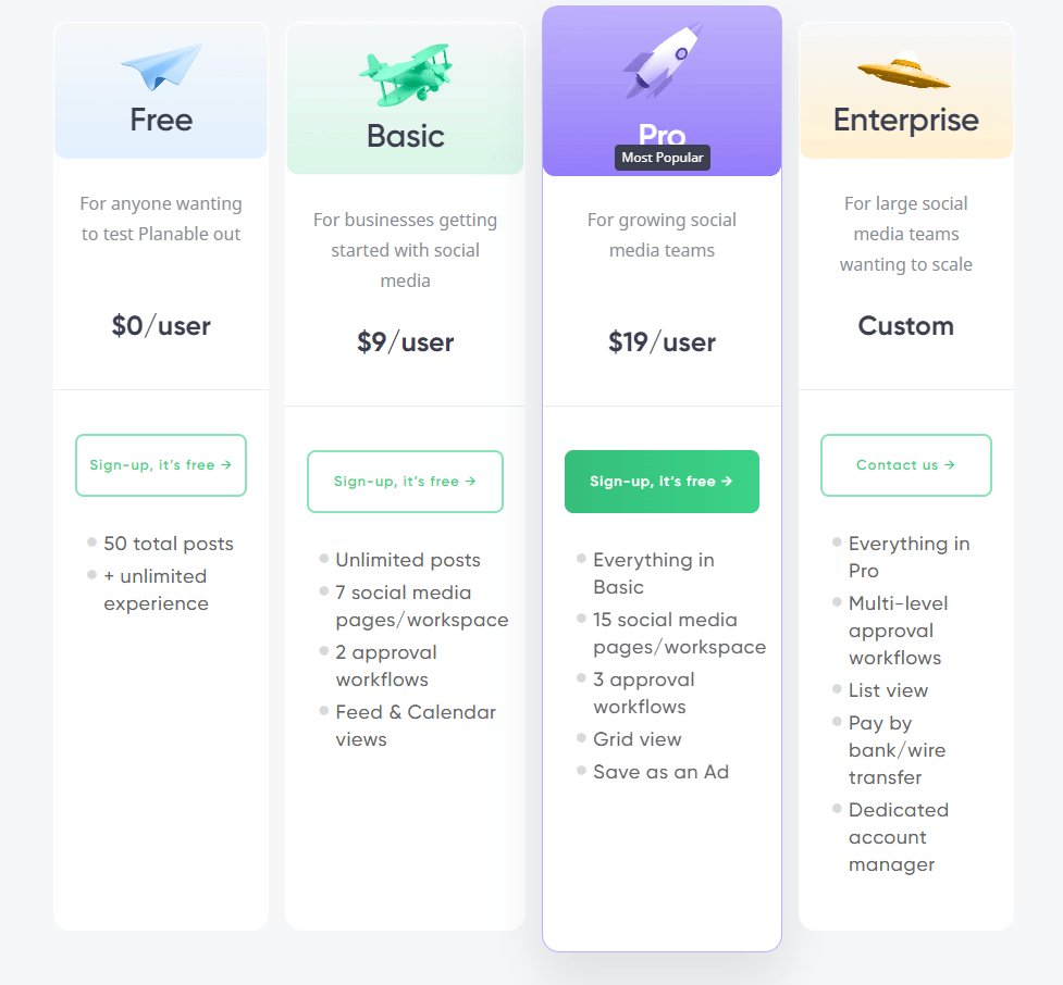 Tools Planable Social Media Pricings