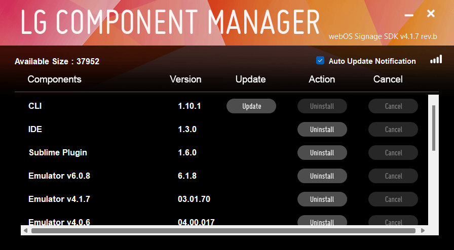 USING THE LG WEBOS DIGITAL SIGNAGE EMULATOR LG Component Manager