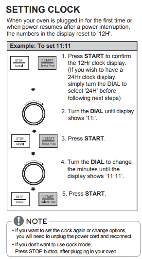 HOW TO CHANGE OR DISABLE THE CLOCK ON THE LG NEOCHEF MICROWAVE ms4266obs manual page