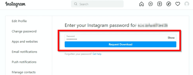 HOW TO DELETE BACKUP DISABLE YOUR INSTAGRAM ACCOUNT settings privacy and security request download select format enter password 1