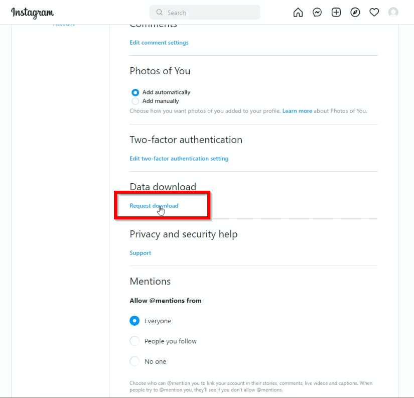 HOW TO DELETE BACKUP DISABLE YOUR INSTAGRAM ACCOUNT settings privacy and security request download