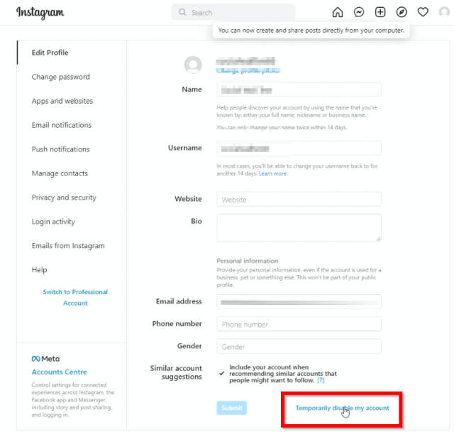 HOW TO DELETE BACKUP DISABLE YOUR INSTAGRAM ACCOUNT settings temporarily disable account 1