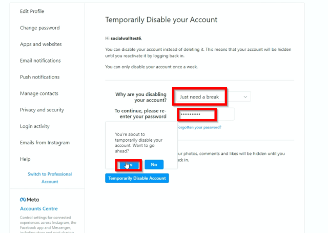 HOW TO DELETE BACKUP DISABLE YOUR INSTAGRAM ACCOUNT settings temporarily disable account confirmation