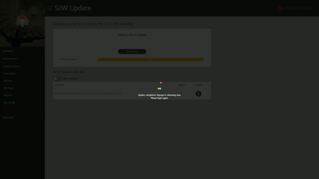 2 METHODS TO UPGRADE THE WEBOS FIRMWARE ON LG DIGITAL SIGNAGE SCREENS web dashboard 2