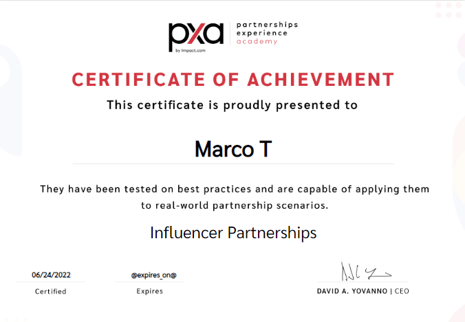 CERTIFICATION EXAM Influencer Partnerships Partnerships Experience